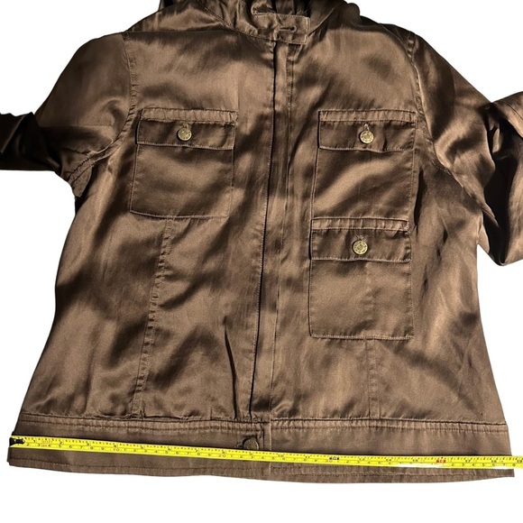 Max Jeans Cargo Hooded Jacket Zip Up Silk Blend Brown Size Small NWT Retail $92 - Picture 8 of 9